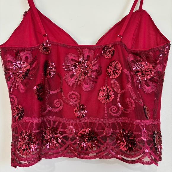 SHEIN Y2k Fairycore Cami Top Embroidery Mesh Babydoll Red Sequin Tie Front Small - Picture 11 of 14